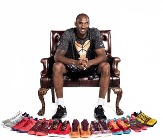 Kobe Bryant with all of his Asia inspired Nike Basketball shoes, including the most recently being the Zoom Kobe Mentality 5. (Nike)